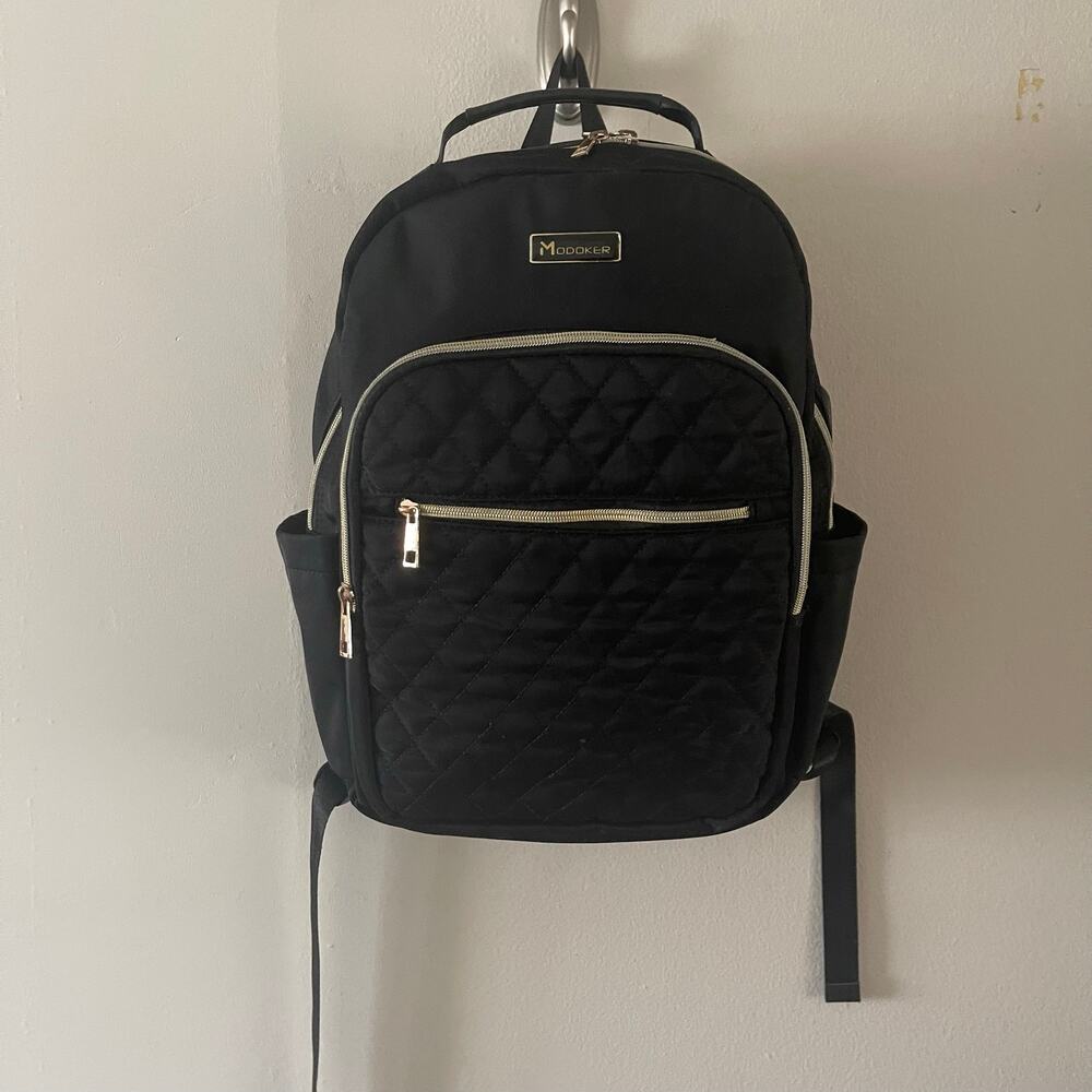 Modoker Black Quilted Womens Laptop Backpack 15.6 Inch USB Charging Bag Flaw